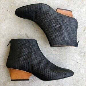 Sydney Brown Ankle Boots Booties Vegan Leather Woven Black Wood Heels Euro 40